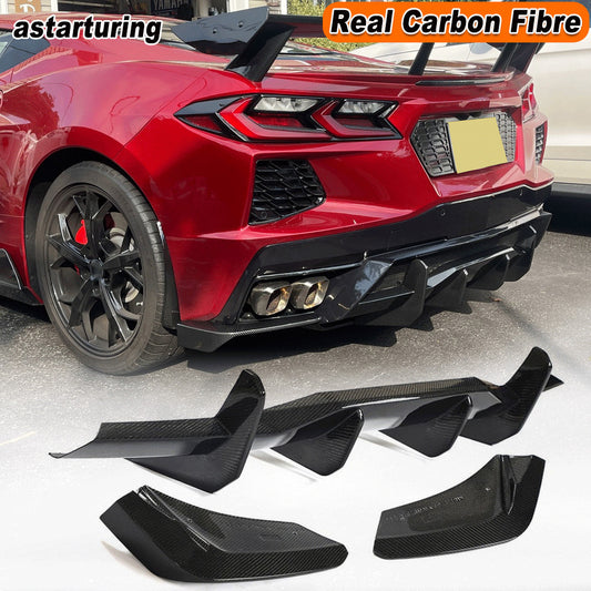 for Chevrolet for Corvette C8 Stingray REAL CARBON Rear Bumper Diffuser Lip Splitter