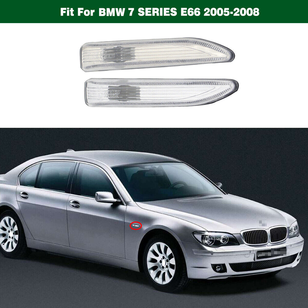1Pair Fender Side Marker Lights Turn Signal Lamp for BMW 7SERIES E66 2005-2008