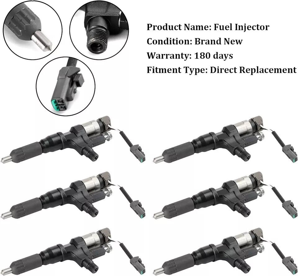 for HINO 3.8L 4.7L 5.0L 6.5L 7.7L 095000-6593 6Pcs Diesel Injectors 23670-E0010