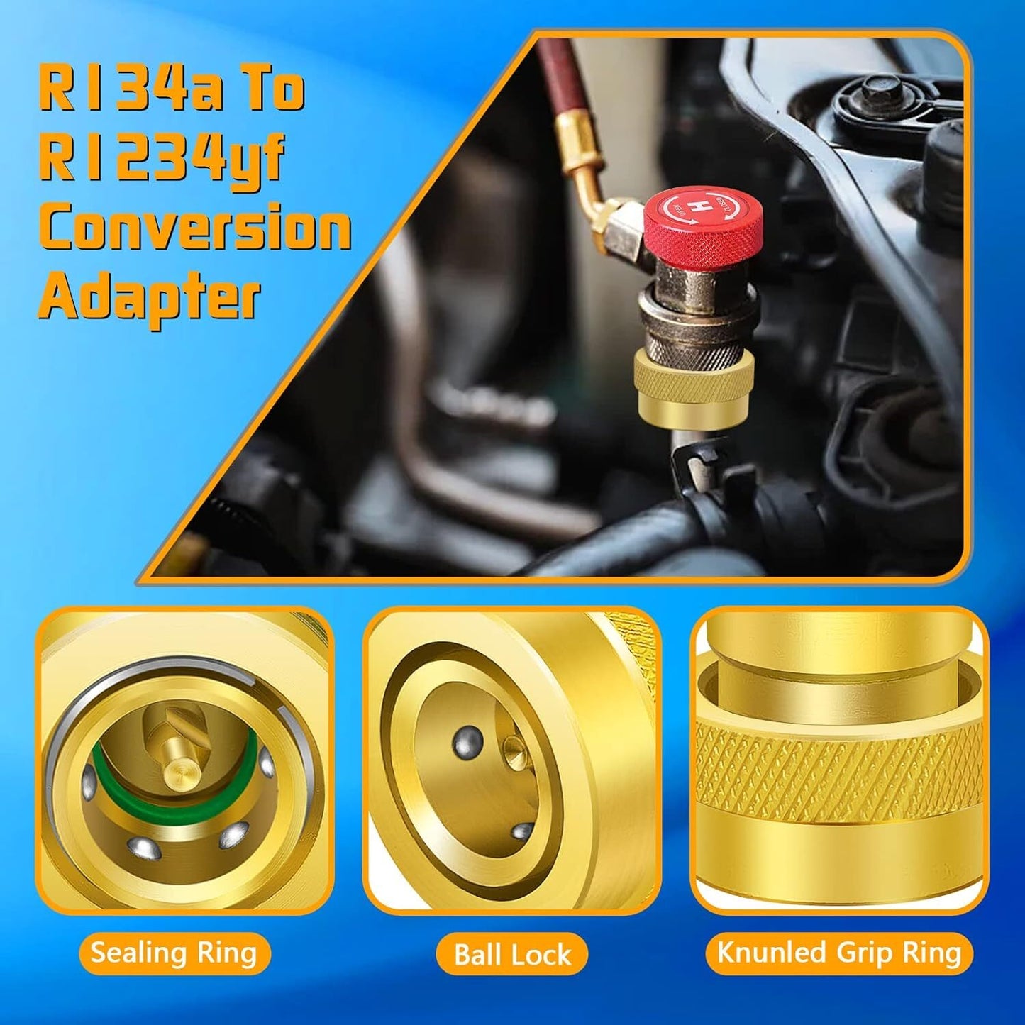 Adjustable R134A to R1234YF Quick Couplers Kit Adapter High Low Side Connection