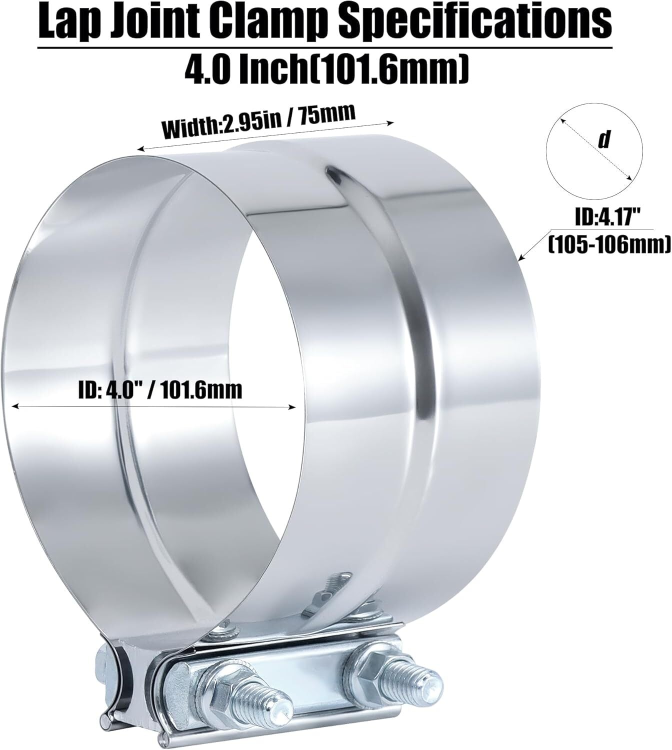 4-inch exhaust clip connector, exhaust with clip-on coupler, stainless steel
