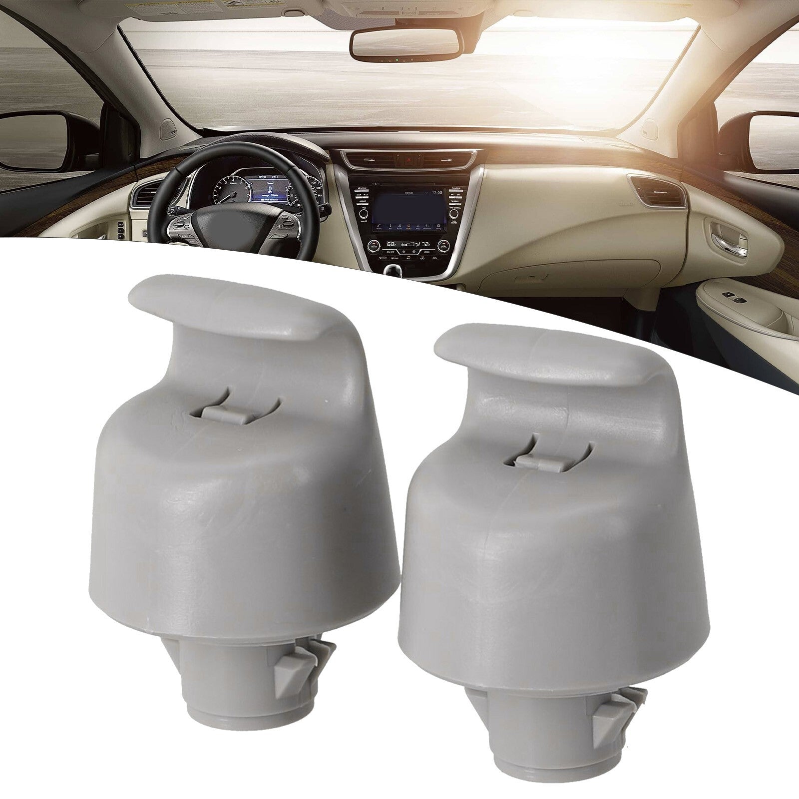2X Sun Visor Retainer-Clip Hook for Nissan Murano-Rogue Pathfinder Altima Grey