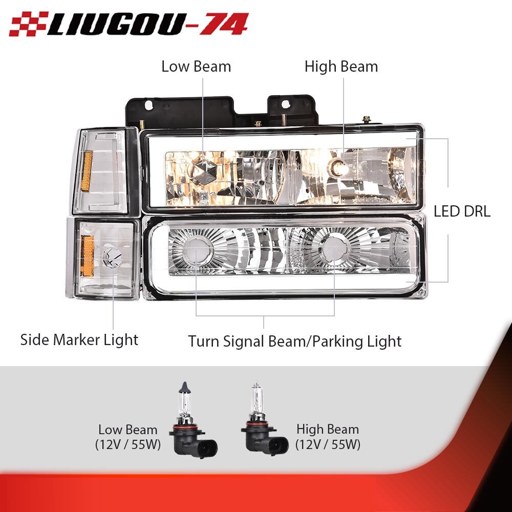 Suitable for 1994-1998 for GMC C10 C/K, transparent corner headlights/anti-collision lights (2-piece set)
