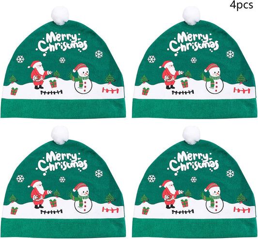 4pcs Santa Claus Hat For Car for Seat Auto Headrest Decor ProtectorSanta And Snowman
