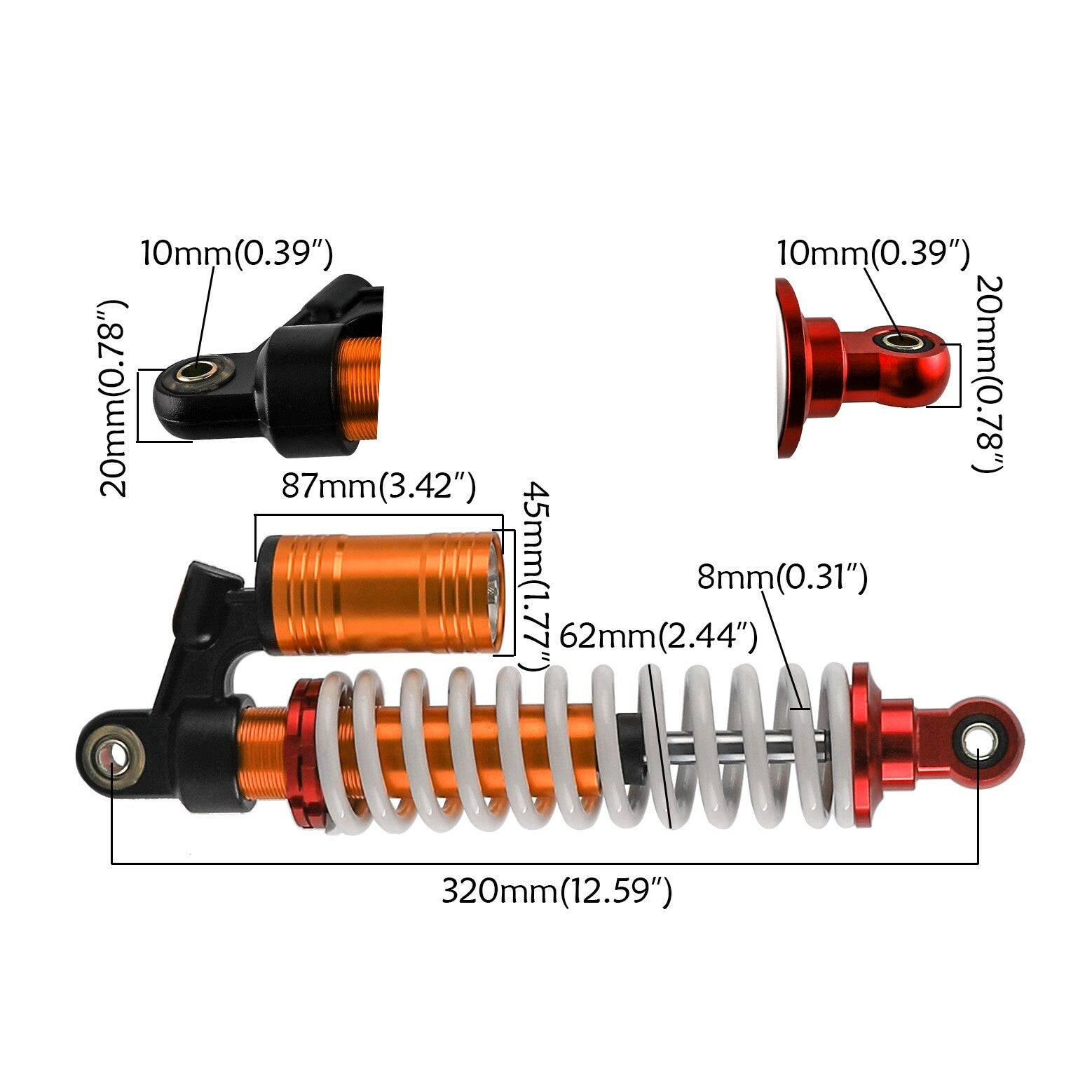 4-Piece 12.5-inch 320mm Front Shock Absorber for All-Terrain Vehicles, Off-Road Vehicles, Go-Karts, Scooters, 800lbs