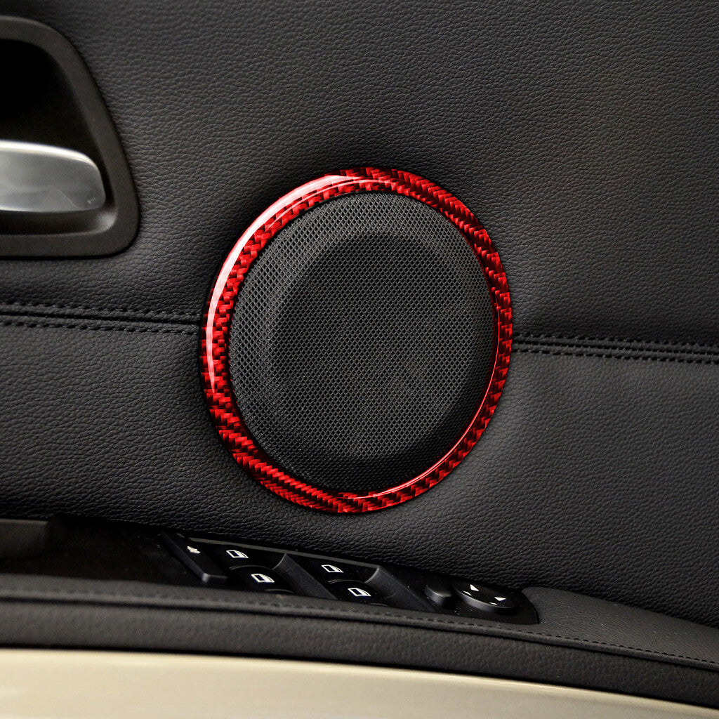 2¡ÁRed Carbon Fiber Door Speaker Ring Trim for BMW 3 Series E90 E92 E93 2005-2012