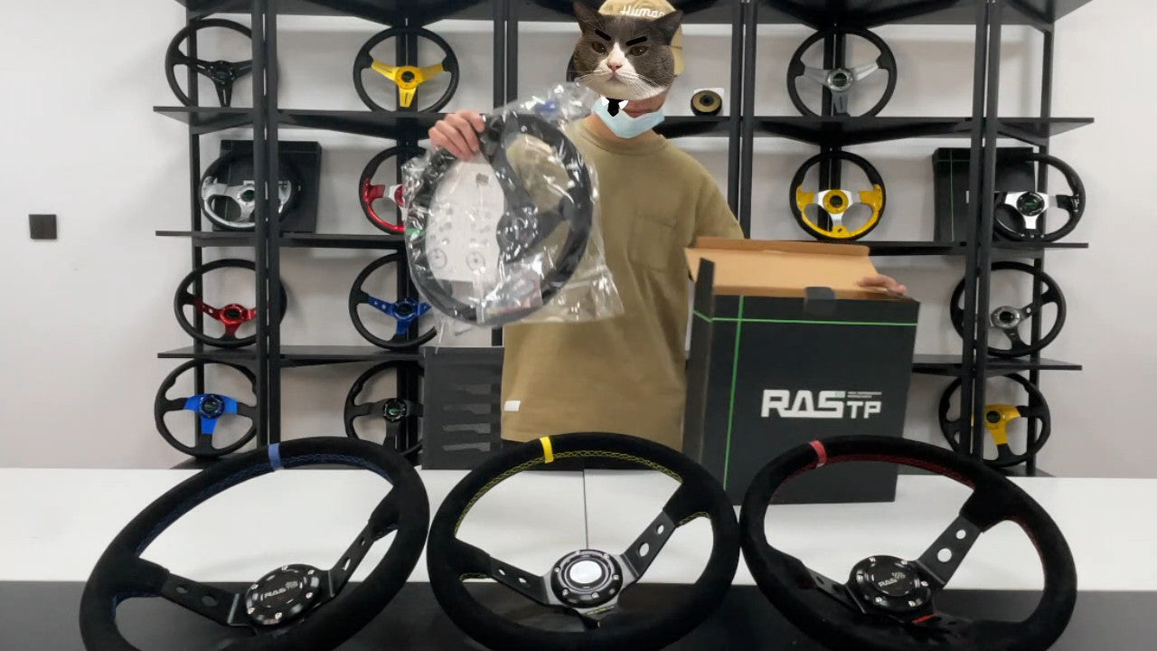 US 14inch 345mm Deep Dish 93mm Drifting Racing Steering Wheel Suede Leather