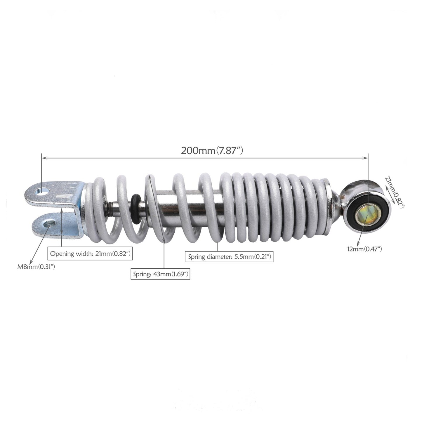 Rear shock absorber 200 mm 250 lb suitable for four-wheel off-road vehicles, Dirt Pit Trail bikes, scooters, and all-terrain vehicles.