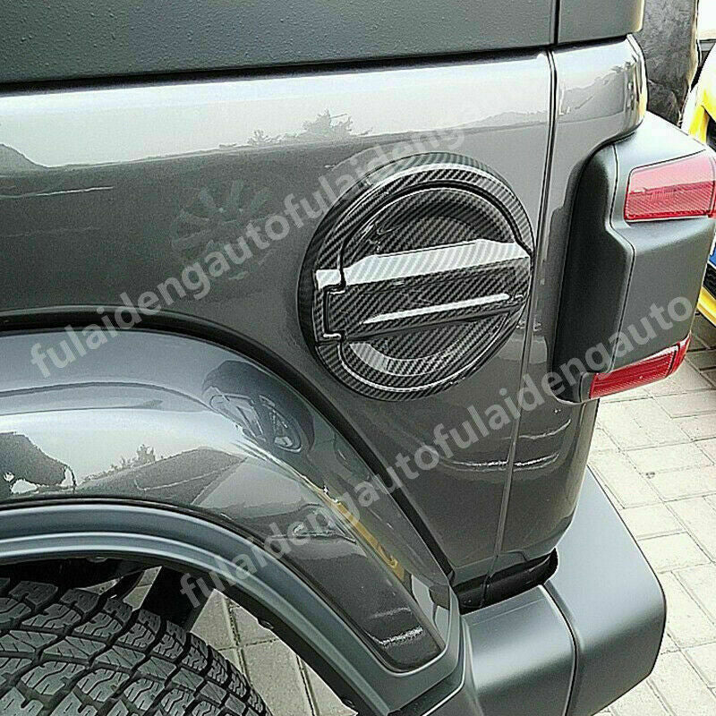 Carbon Fiber Car Fuel Tank Cap Oil Gas Cover Trim for Jeep for Wrangler JL 2018-2021