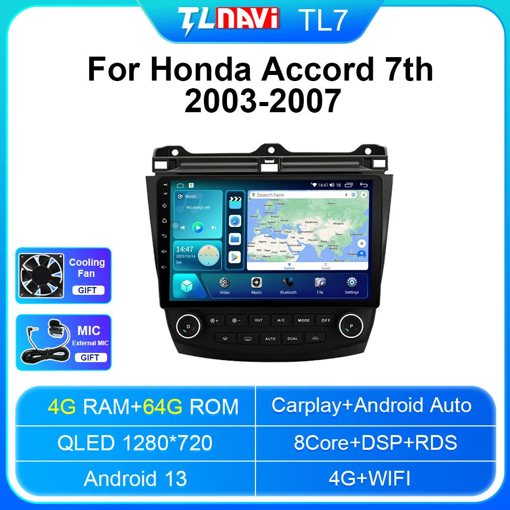 for Honda for Accord 7th 2003-2007 Android Car Radio CarPlay GPS Stereo Video Player