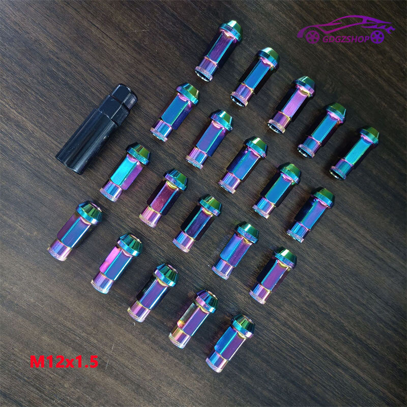 20pcs M12x1.5 Lug Nuts 48mm Steel Open End Wheel Nuts Bolts w/ Socket Colorful