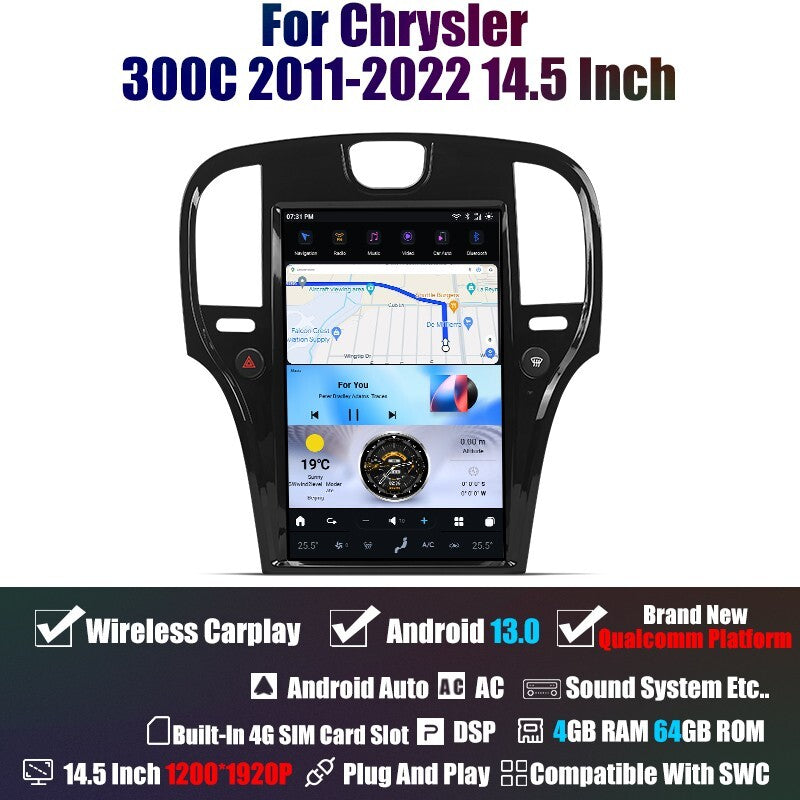 14.4 Android for Smart Radio for Tesla Vertical Screen GPS for Chrysler 300C 2011-2022