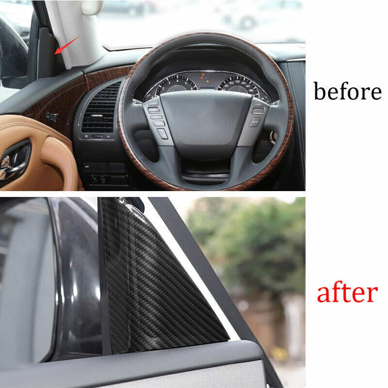A Post Front Triangle Cover Trim 2 for Nissan Armada Y62 2017-2020 Carbon Fiber