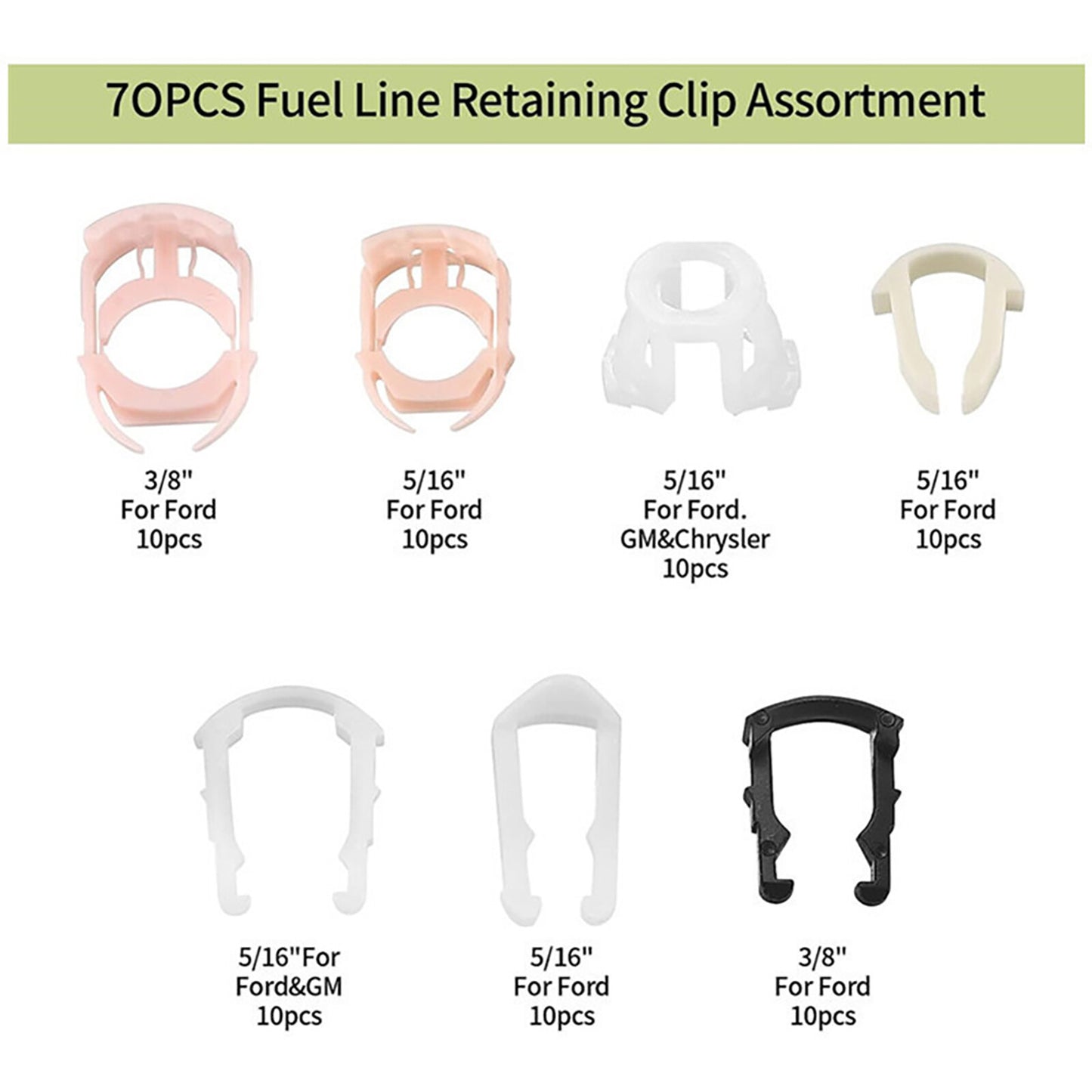 70Pcs Fuel Line Retainer Clip Assortment Replacement for Ford Car Accessories
