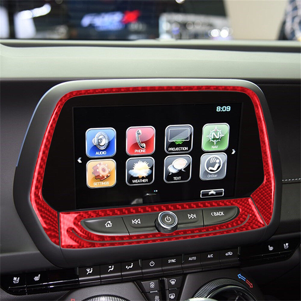 Red Carbon Fiber 8 inch Touch Screen Navigation Cover for Chevrolet Camaro 2016+