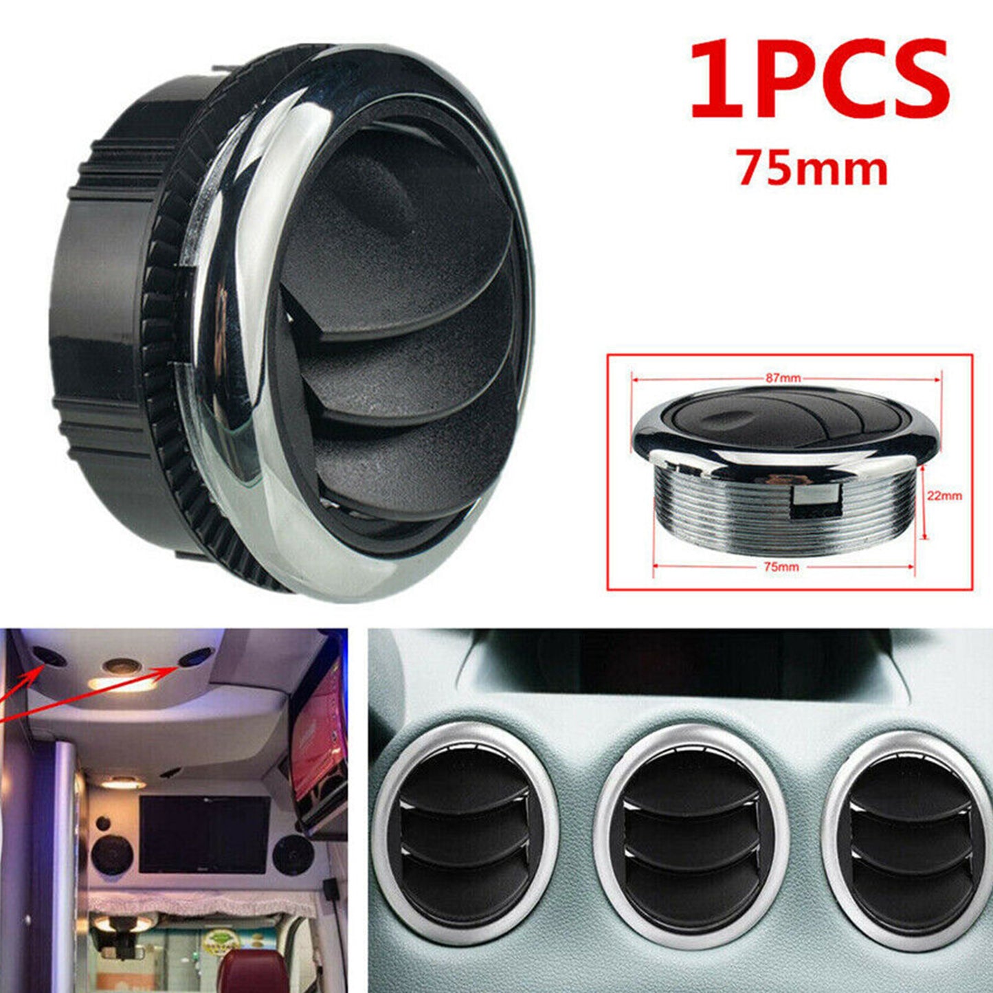 Black ABS Vent Air Outlet Round Ceiling for Car RV Bus Truck Dashboard Modified