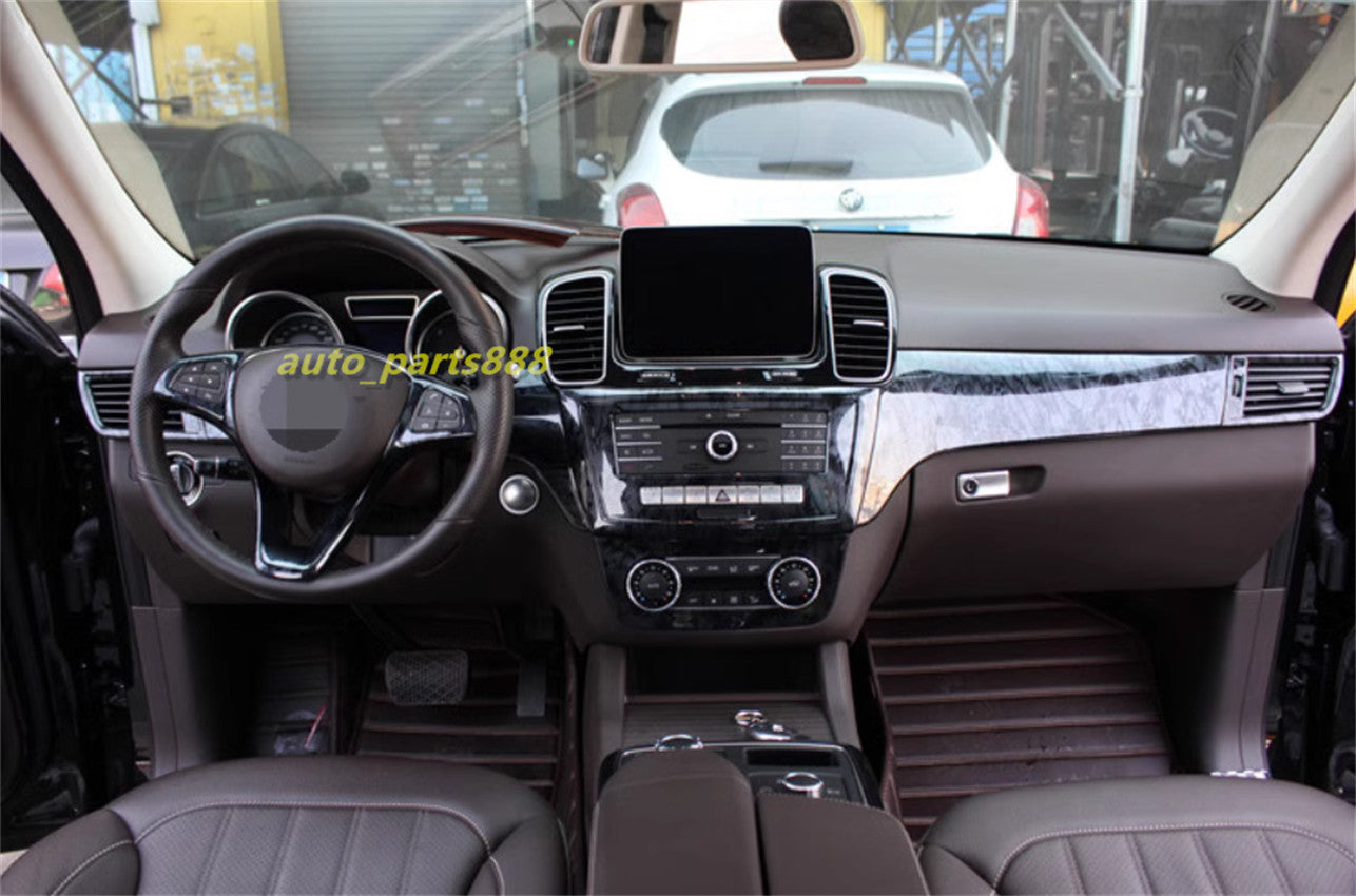 Black Wood Grain Full Interior Kit Cover Trim for Benz GLE W166 GLS X166 2016-19