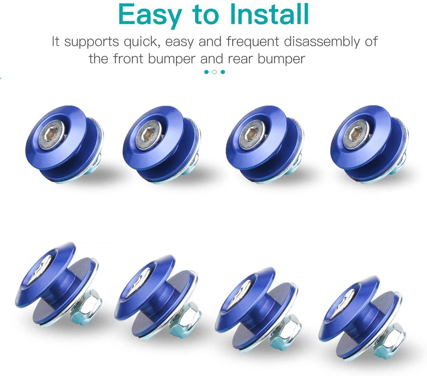 8-piece set of blue bumper quick-release front and rear bumper fasteners and trunk mudguard clips