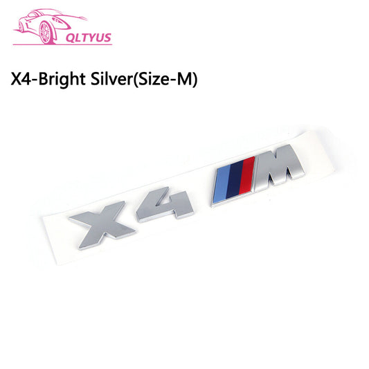 for BMW Bright Silver M Series X4M Trunk Emblem Lettering Decal Badge Set