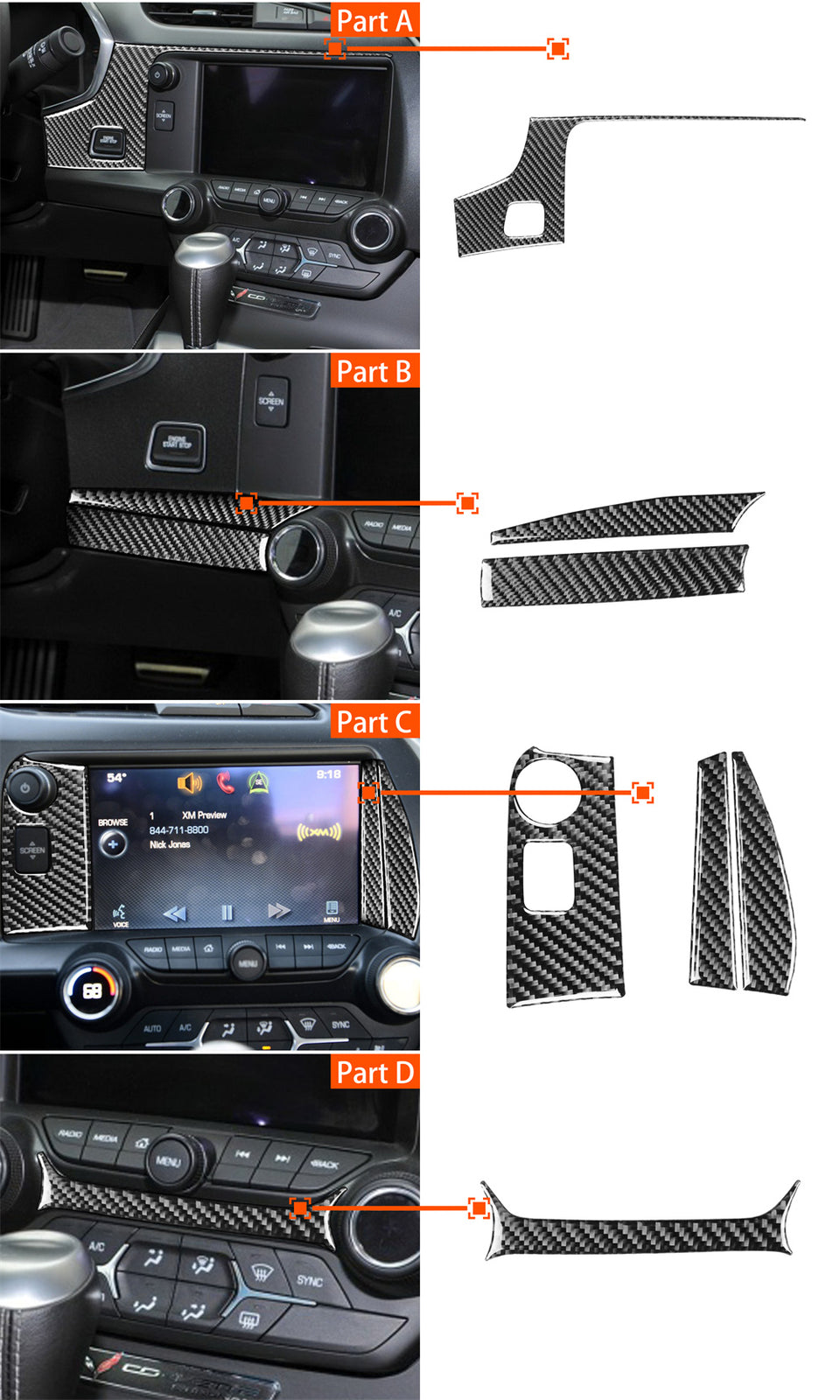 7¡ÁCarbon Fiber Central Control GPS Navigation Panel Trim for Corvette C7 2014-19