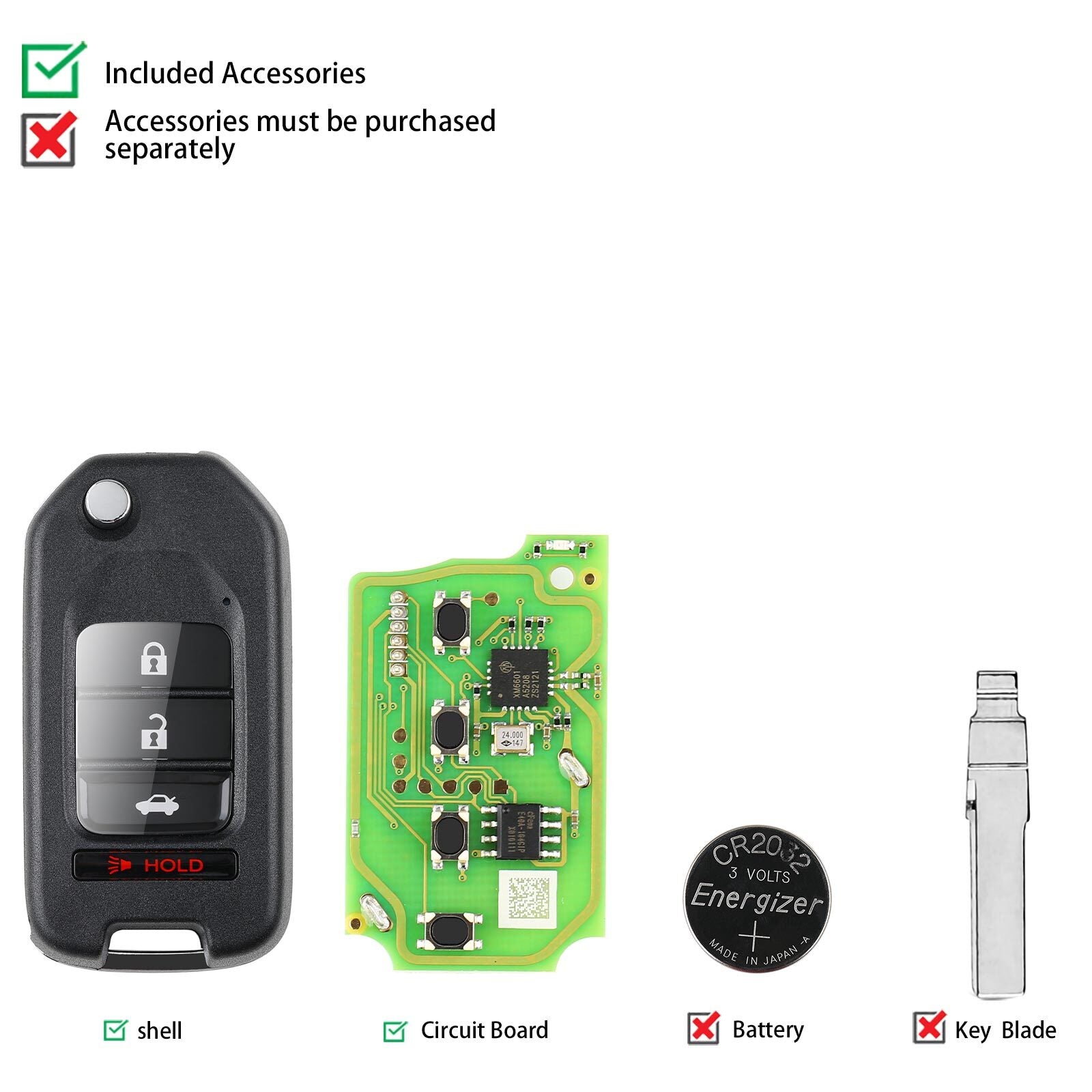 5x XKHO01EN Universal Wire Flip Remote Key for Honda Style 3+1 Buttons