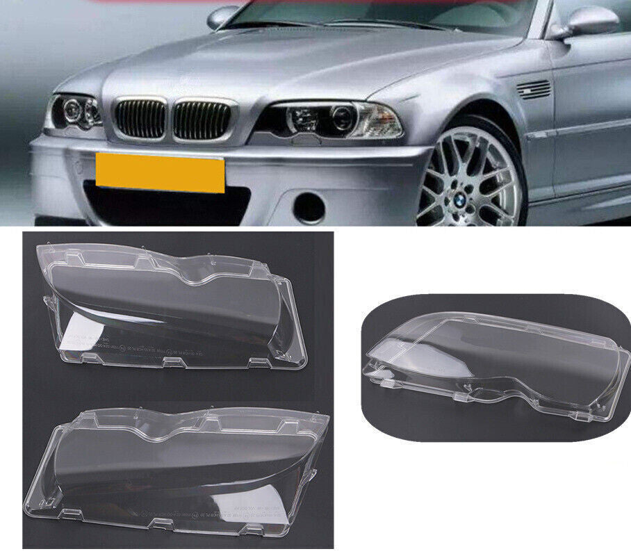 2Pcs Plastic Car Headlight Lens Cover Lampshade for BMW 3 Series E46 02-05