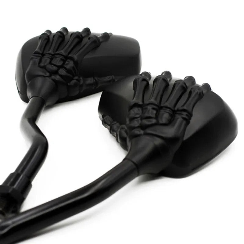 Black Universal Motorcycle 8mm 10mm Skull Hand Side Rearview Mirrors for Yamaha