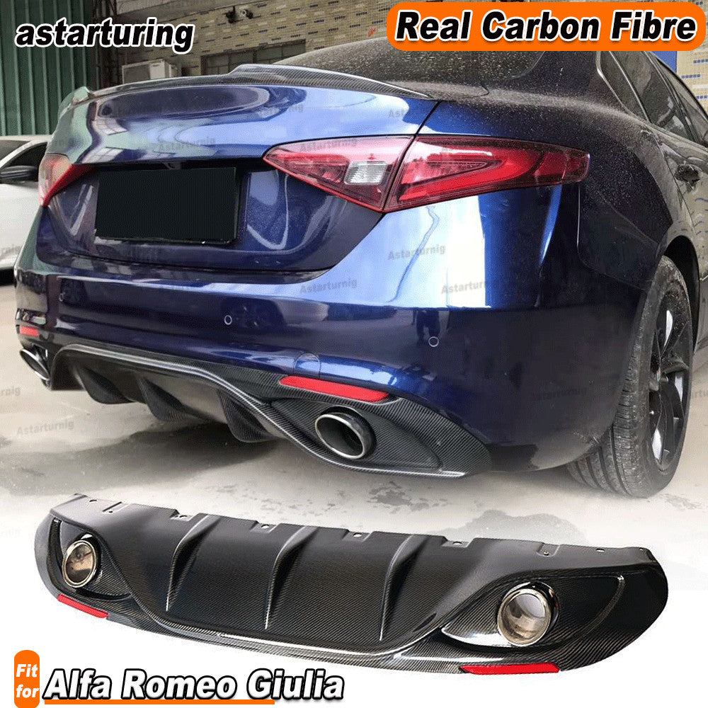 for Alfa Romeo Giulia Carbon Rear Bumper Diffuser W/ Exhaust Tips Tailpipe 17-19