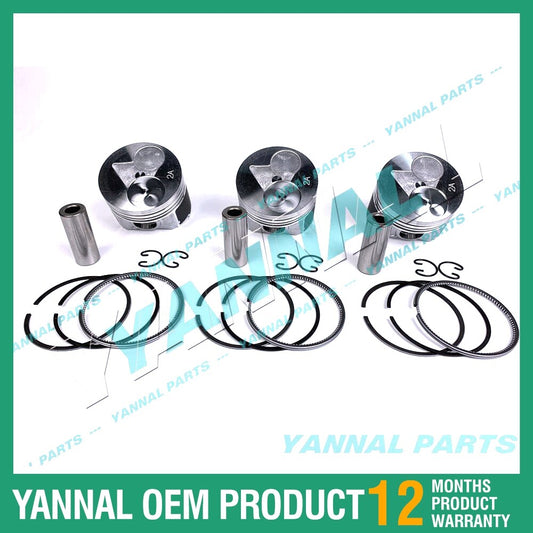 3Pcs Piston With Piston Ring+0.5mm For Kubota D902-2MM engine (oversize)