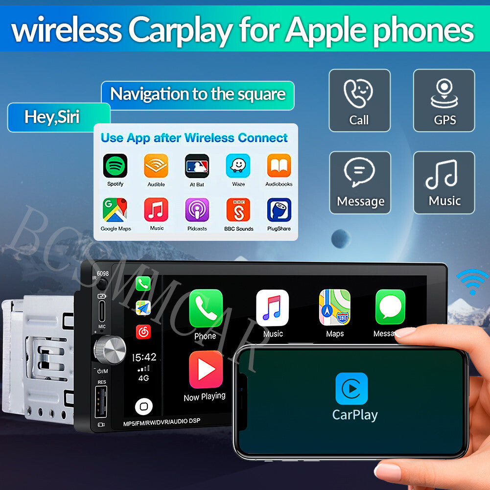 6.9in Car Radio Stereo MP5 Player Touch Screen For Apple Carplay Android Auto