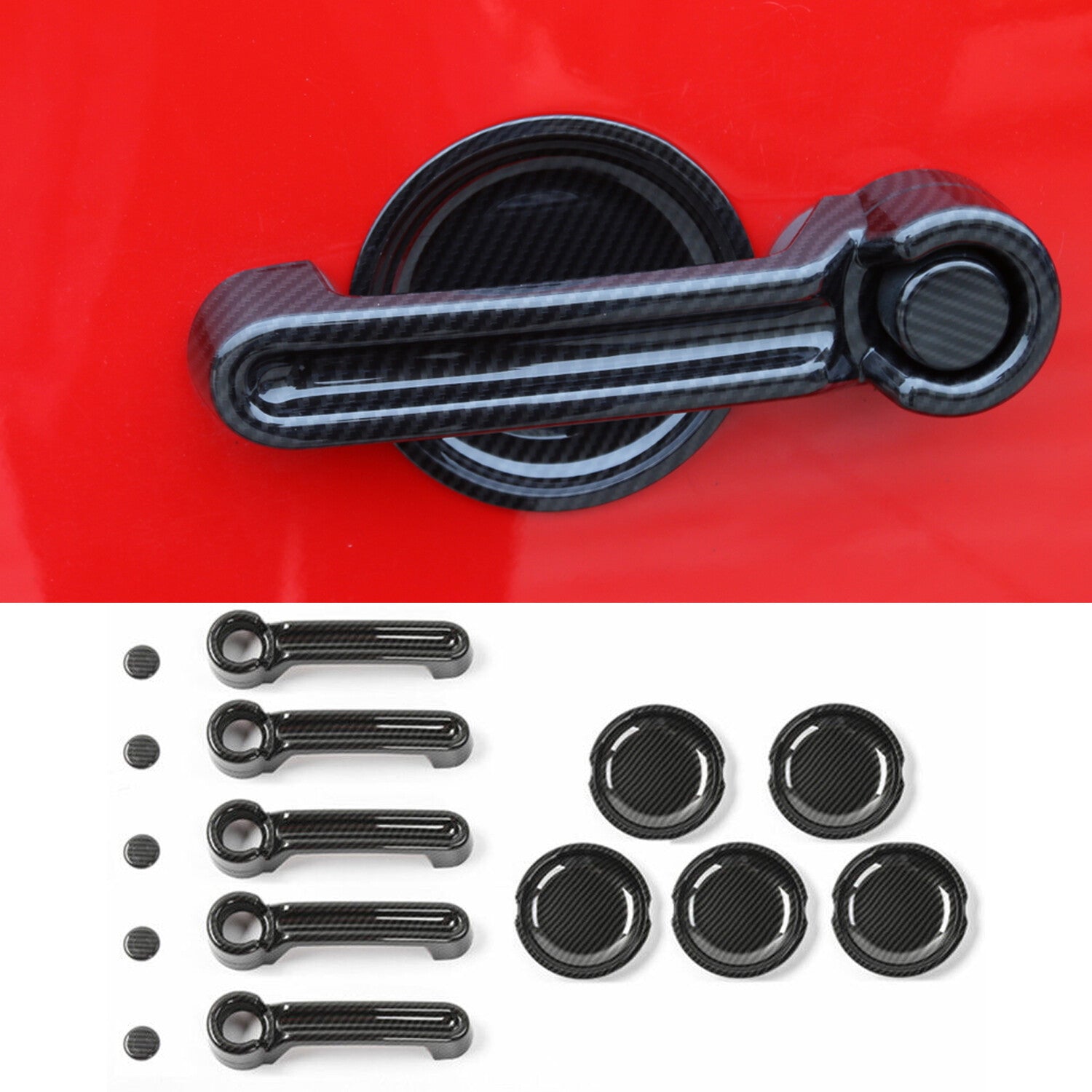 Door Handle Cover Tailgate Handle Trim for 07-18 for Jeep JK for Wrangler Carbon Look
