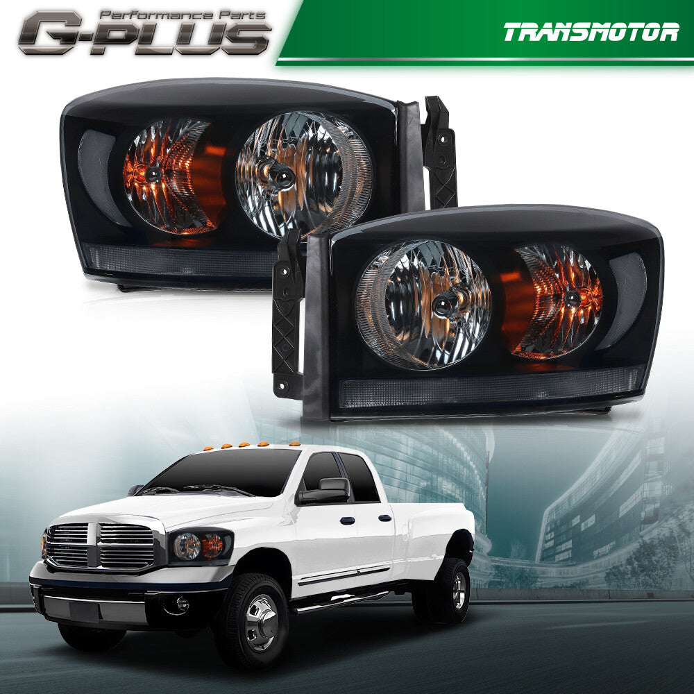 Suitable for 2006, 2007, and 2008 for Dodge for Ram 1500, 2500, and 3500 models. Smoke lens black headlights.