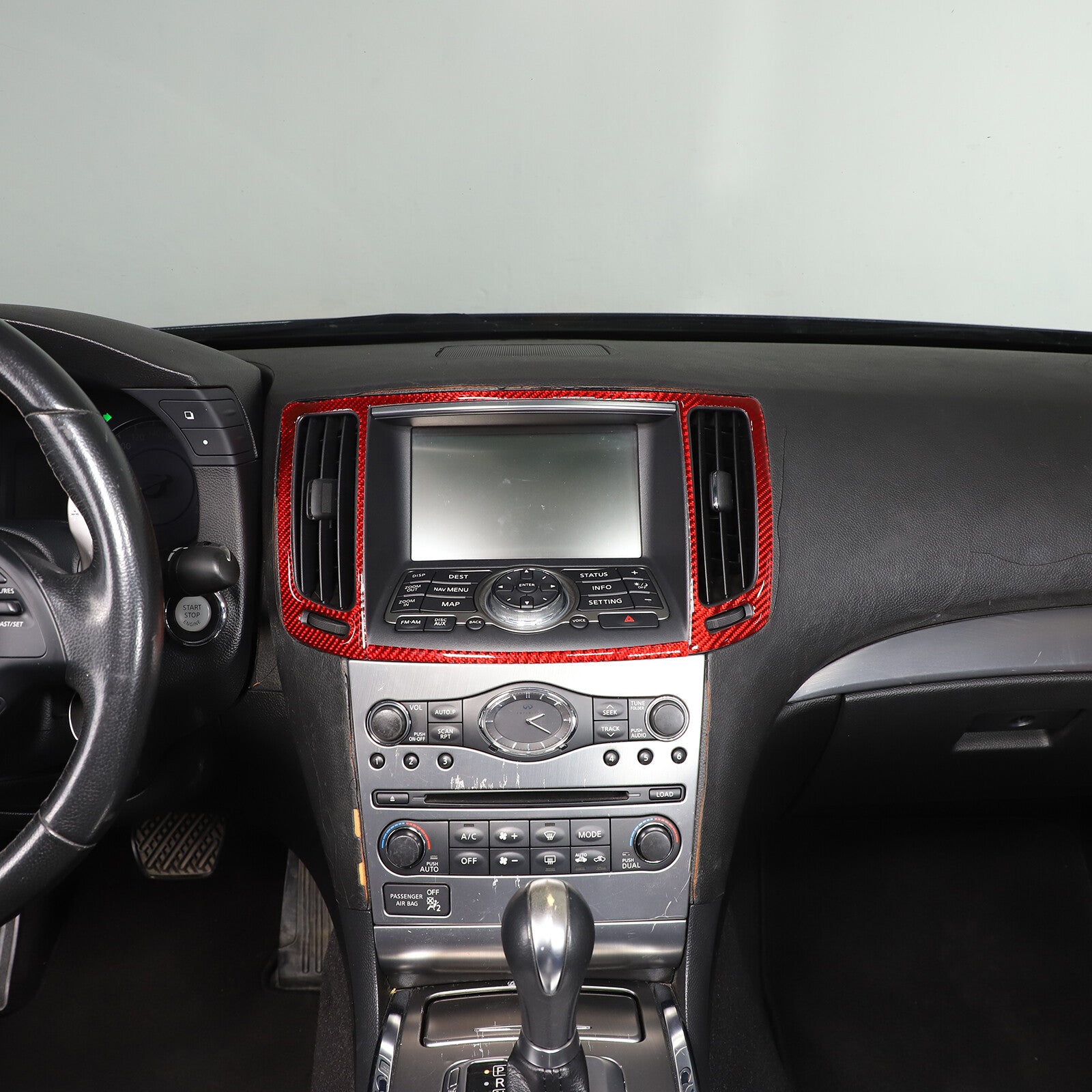 Red carbon fiber center console vent frame for Infiniti G37 2007-2013