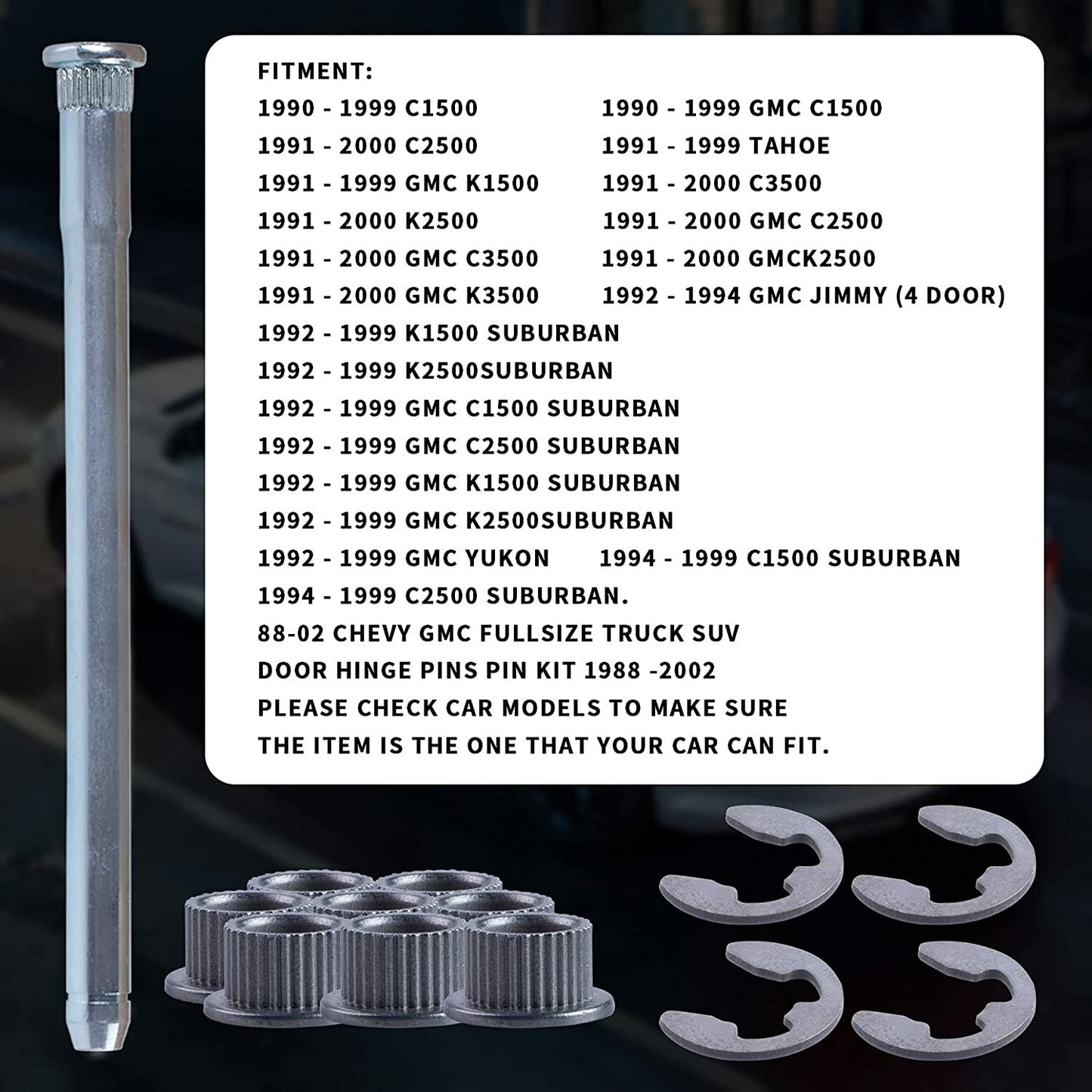 Door hinge pin kit, 4 pins, 2 doors compatible with 88-02 for GMC full-size truck/SUV.