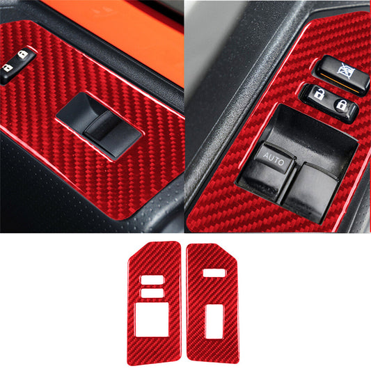 For Toyot@ FJ Cruiser 2007-21 Red Carbon Fiber Window Lift Switch Button Cover B