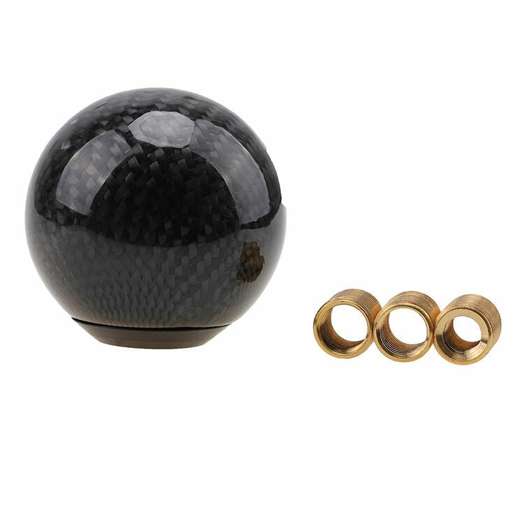 Black Universal Car Gear Shift Knob Shifter Lever Round Ball Shape Carbon Fiber
