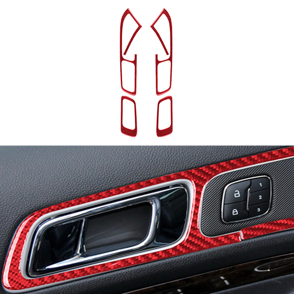 4Pcs Carbon Fiber Interior Door Handle Trim Panel for Ford Explorer 2011-14 Red
