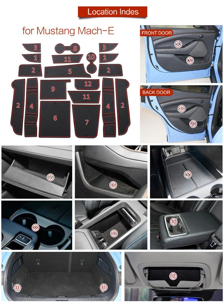 Car Gate Slot Cup Mat for Ford for Mustang Mach-E 2021 2022 Anti-Slip Mats BLUE
