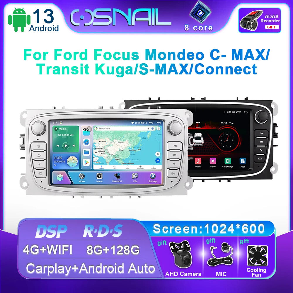 for Ford Focus S-Max Mondeo Galaxy C-Max Car Radio CarPlay GPS Player Screen