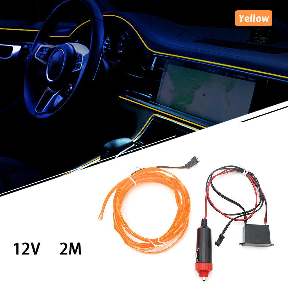 2M LED Car Interior Atmosphere Glow EL Wire Neon String Strip Light Decor LampsO