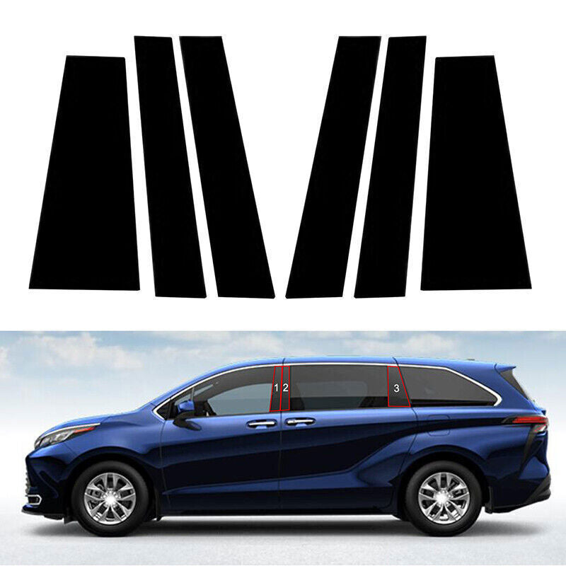 for Toyota for Sienna 21-2024 Gloss Black Window Pillar Posts Moulding Trim Cover 6P