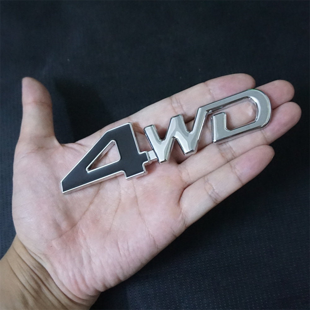 2x Silver Chrome Black 4WD Big Metal Decal Sticker Badge Emblem Engine Hatchback