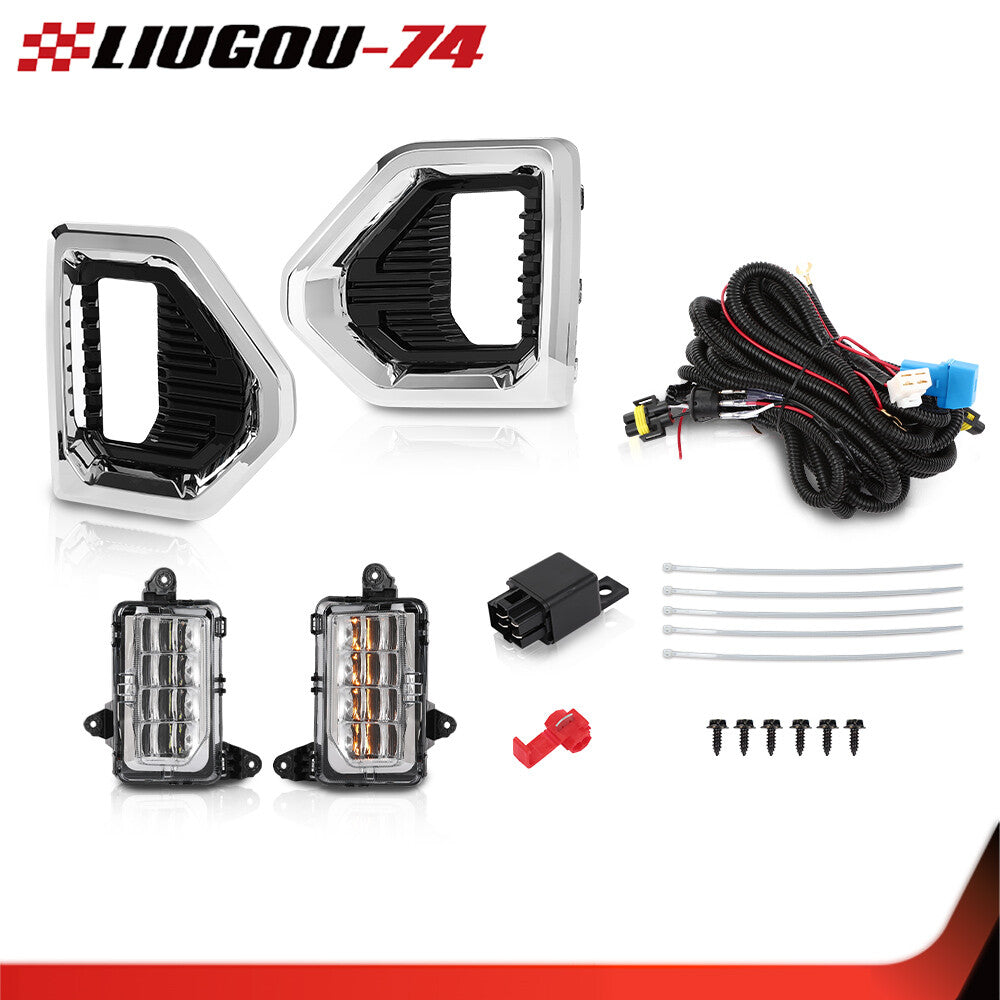 Fog light with wiring and chrome bezel fits 19-21 for GMC for Sierra 1500 Denali LED