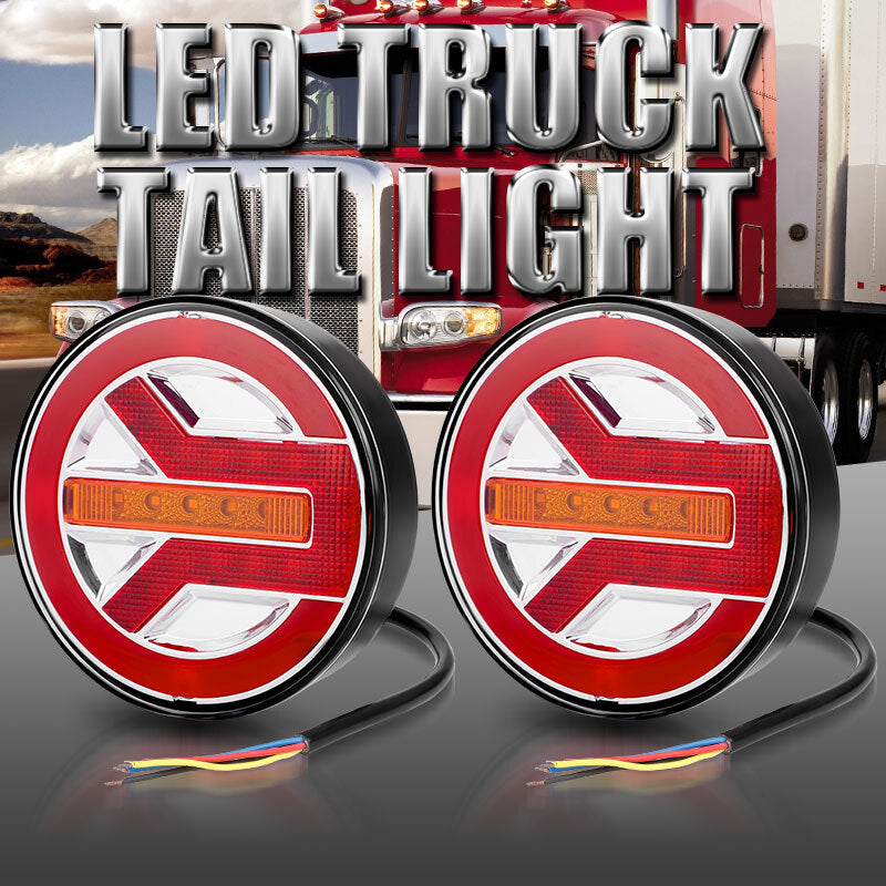 2X Round 5.5 LED Trailer Truck Turn Signal Brake Stop Tail Lights DRL Amber+Red