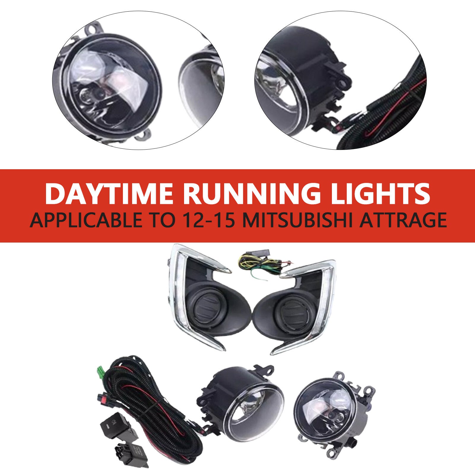DRL Daytime Running Lights Fog Lamps Covers Kit For Attrage Mirage G4 2012-201hR