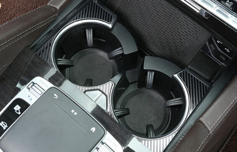 for Benz GLE GLS 20-23 Carbon Fiber Steel Middle Console Water Cup Frame Trim 1P