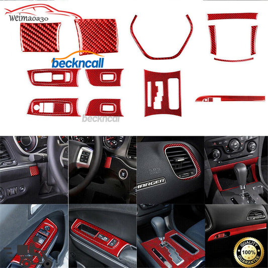 20PCS Fits for Dodge Charger Red Carbon Fiber Interior Full Set Cover Trim 2011-2014