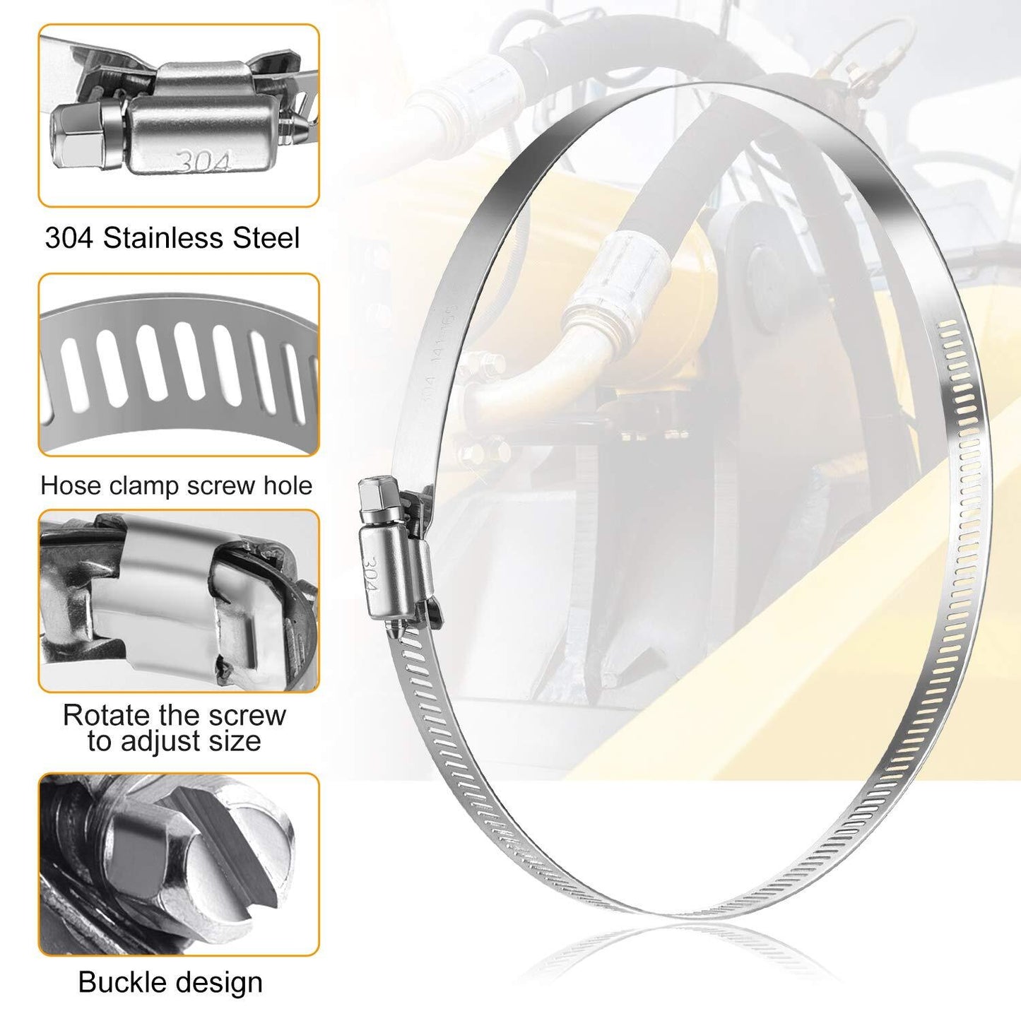8-inch hose clamp, stainless steel dryer ventilation hose, metal worm drive gear hose clamp