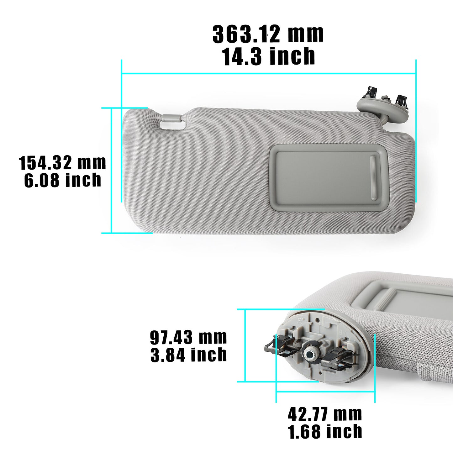 Right Passenger Side Sun Visor Gray 74310-12L80-B0 for Toyota for Corolla 09-13