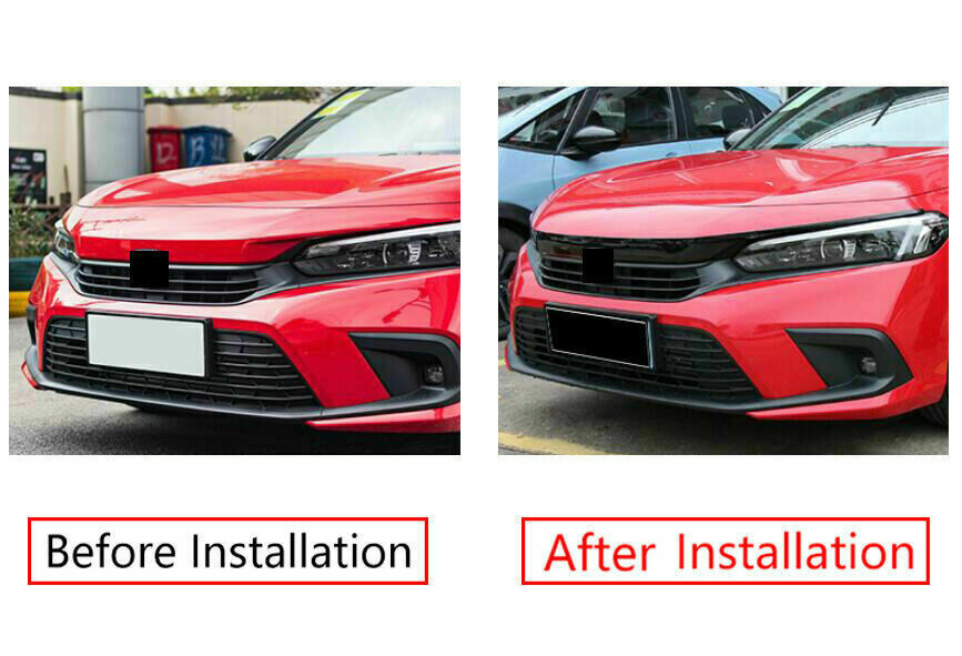 for Honda for Civic 11th 2022 2023 Glossy Black Front Grille Grill Strip Cover Trims